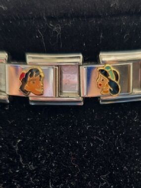 Silver Italian Charms with Aladdin & Jasmine  Colorful Character Links